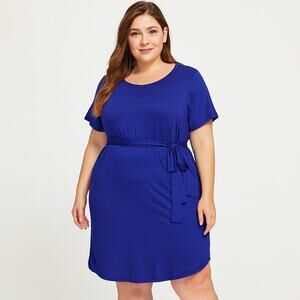 NWOT Isaac Mizrahi Live! Women’s Blue Short Sleeve Belted French Terry Dress 1X